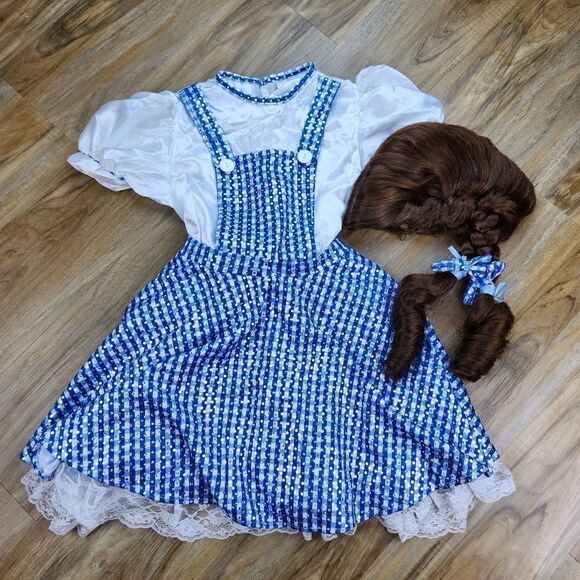 🩵Wizard of Oz Sequin Dorothy Wig & Costume Youth Medium 8-10 - Picture 3 of 15